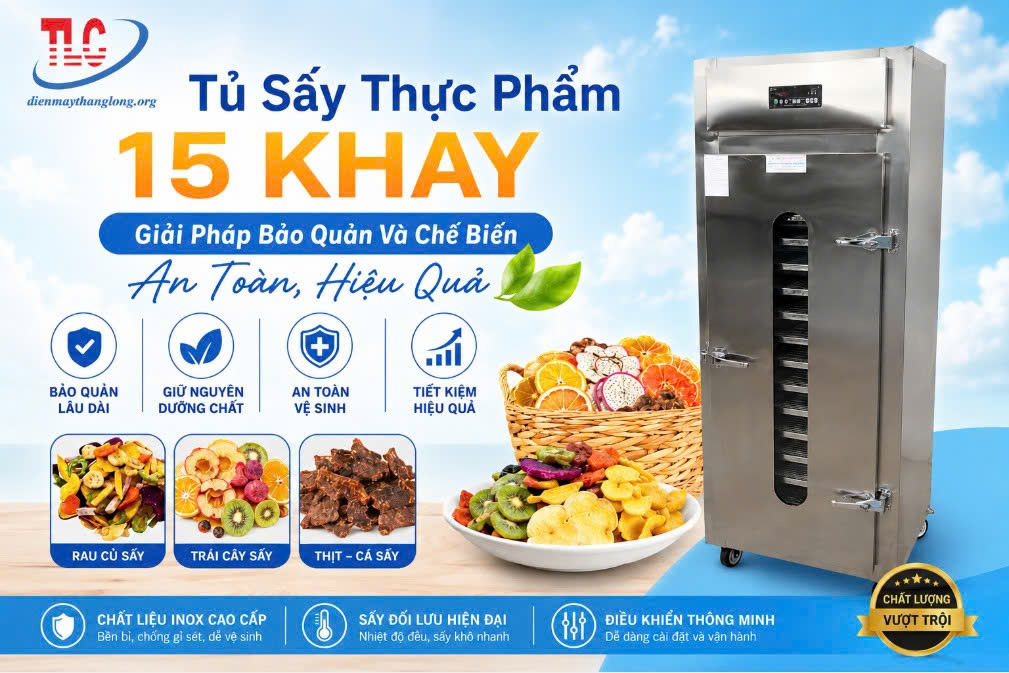 Tủ Sấy Thực Phẩm 15 Khay – Giải Pháp Bảo Quản Và Chế Biến An Toàn, Hiệu Quả