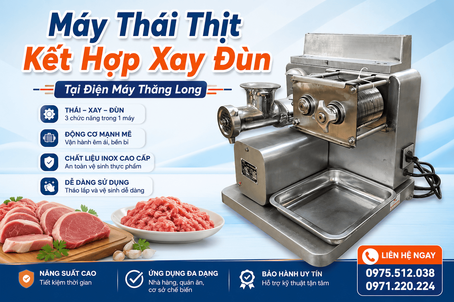 Máy Thái Thịt Kết Hợp Xay Đùn Tại Điện Máy Thăng Long