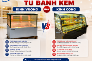 Nên Chọn Tủ Bánh Kem Kính Vuông Hay Kính Cong?